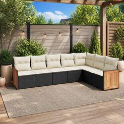 7 Piece Garden Sofa Set Outdoor Patio Furniture with Cushions Black Poly Rattan