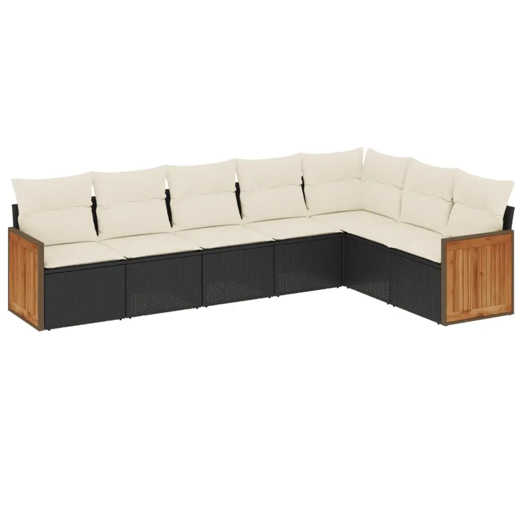 7 Piece Garden Sofa Set Outdoor Patio Furniture with Cushions Black Poly Rattan