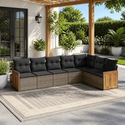 Garden Sofa Set 7 Piece Outdoor Furniture Patio Sectional Grey Rattan Cushions
