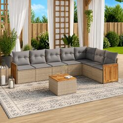 Garden Sofa Set 8 Piece Outdoor Furniture Patio Seating Beige with Cushions