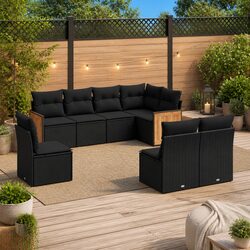 Garden Sofa Set 8 Piece Outdoor Furniture with Cushions Black Modular Patio