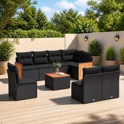 Garden Sofa Set 9 Piece Outdoor Furniture Patio Sectional with Cushions Black