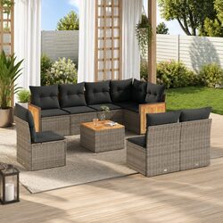 Garden Sofa Set 9 Piece Outdoor Furniture Patio Rattan Grey with Cushions