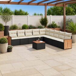 Garden Sofa Set 10 Piece Outdoor Furniture Patio Lounge Black Rattan Cushions