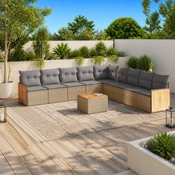 Garden Sofa Set 10 Piece Outdoor Furniture Patio Beige Cushions Table Modular