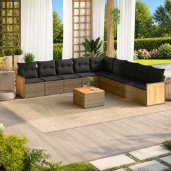 Garden Sofa Set 10 Piece Grey Poly Rattan Outdoor Furniture with Cushions Patio