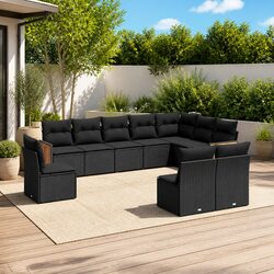 Garden Sofa Set 10 Piece Outdoor Furniture Black Poly Rattan Modular Patio