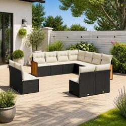 Garden Sofa Set 11 Piece Outdoor Furniture Patio Sectional with Cushions Black