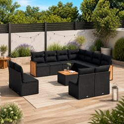 Garden Sofa Set 12 Piece Outdoor Furniture Black Poly Rattan Modular Patio