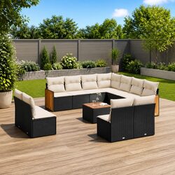 Garden Sofa Set 12 Piece Outdoor Furniture Patio Sectional with Cushions Black