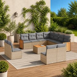 Garden Sofa Set 12 Piece Outdoor Furniture Beige Rattan with Cushions Patio