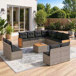 12 Piece Outdoor Garden Sofa Set Patio Furniture Grey Rattan Modular Lounge