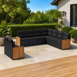 Garden Sofa Set 9 Piece Outdoor Furniture Patio Seating Black with Cushions