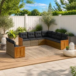 Garden Sofa Set 9 Piece Outdoor Furniture Patio Lounge with Cushions Grey