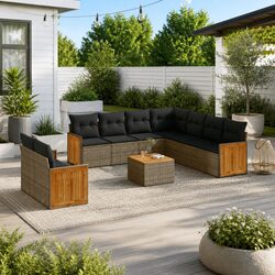 Garden Sofa Set 10 Piece Outdoor Furniture Grey Poly Rattan Modular Patio