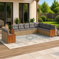 Outdoor Garden Sofa Set 10 Piece Beige Poly Rattan Modular Patio Furniture with