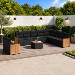 Garden Sofa Set 11 Piece Outdoor Furniture Black Rattan Modular Patio with