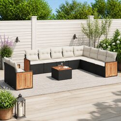 Garden Sofa Set 11 Piece Outdoor Furniture Patio Rattan with Cushions Black