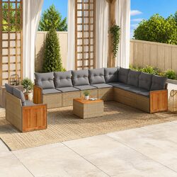 Outdoor Garden Sofa Set 11 Piece Patio Furniture with Cushions Beige Rattan