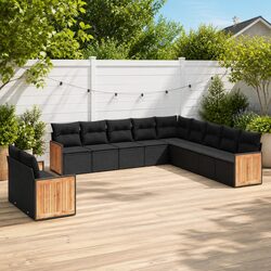 Garden Sofa Set 11 Piece Outdoor Furniture Patio Black Poly Rattan Modular