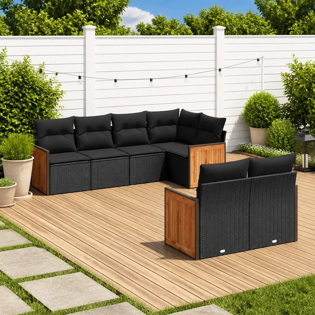 7 Piece Garden Sofa Set with Cushions Black Outdoor Patio Furniture Rattan