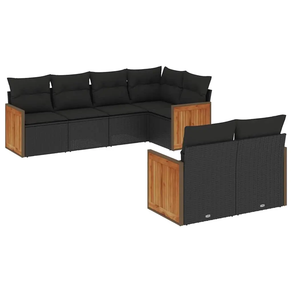 7 Piece Garden Sofa Set with Cushions Black Outdoor Patio Furniture Rattan