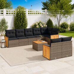 Garden Sofa Set 9 Piece Outdoor Furniture Patio Lounge Grey Cushions Modular