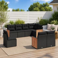 Garden Sofa Set 8 Piece Outdoor Furniture Black Poly Rattan Patio Lounge
