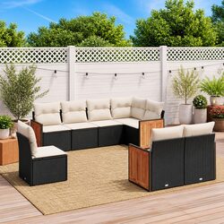 Garden Sofa Set 8 Piece Outdoor Furniture with Cushions Black Poly Rattan