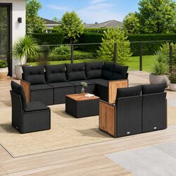 Garden Sofa Set 9 Piece Outdoor Furniture Patio Lounge Black with Cushions