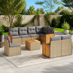 Outdoor Garden Sofa Set 9 Piece Beige Patio Furniture with Cushions Modular
