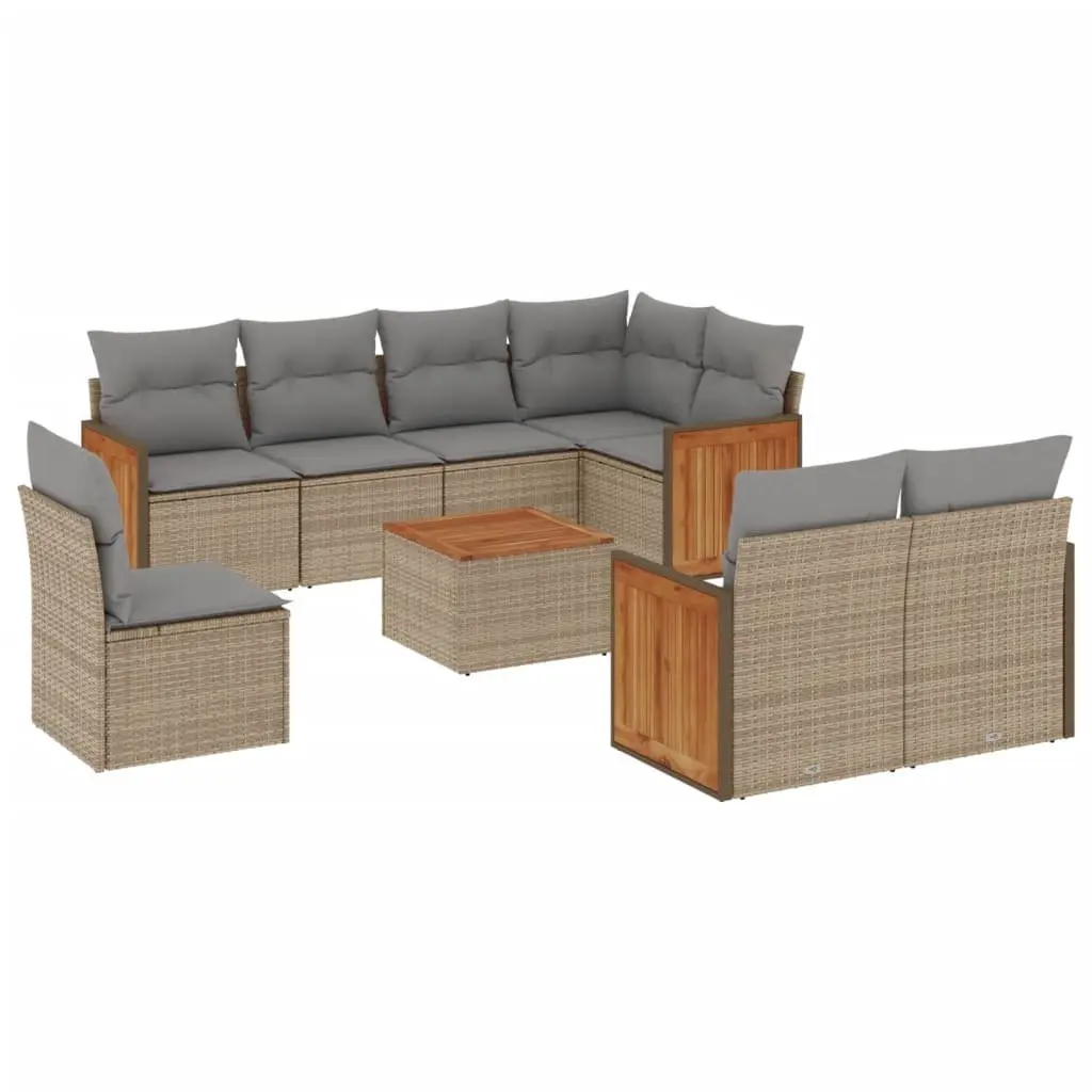 Outdoor Garden Sofa Set Modular 9 Piece Beige with Cushions