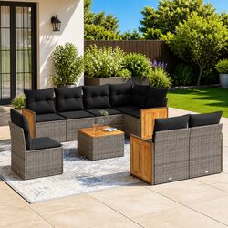 Garden Sofa Set 9 Piece Outdoor Furniture Patio Lounge with Cushions Grey
