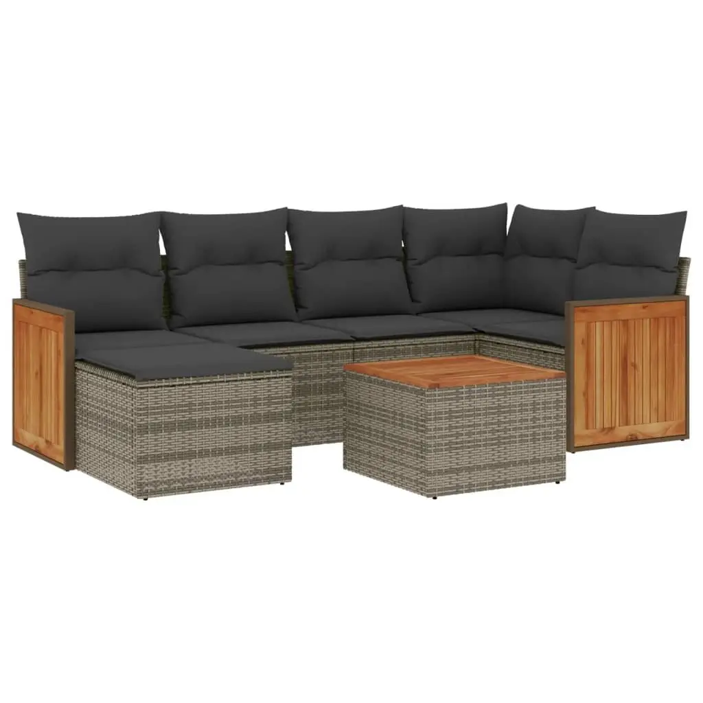 7 Piece Outdoor Garden Sofa Set with Cushions Grey Rattan Patio Furniture