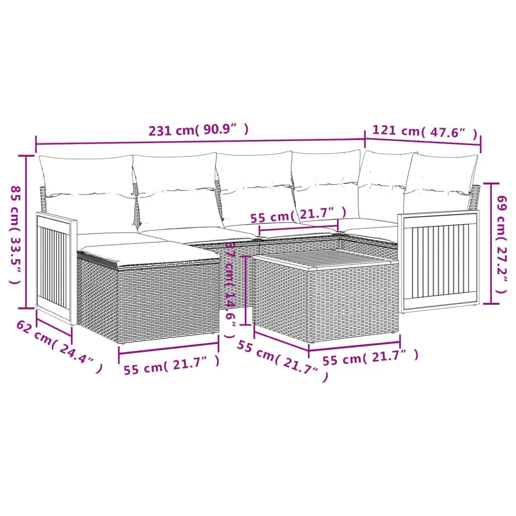 7 Piece Outdoor Garden Sofa Set with Cushions Grey Rattan Patio Furniture