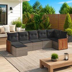 Garden Sofa Set 7 Piece Outdoor Furniture Grey Patio Seating with Cushions