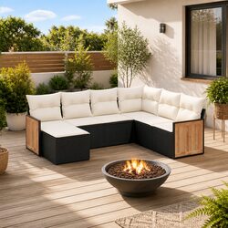 7 Piece Garden Sofa Set with Cushions Black Outdoor Patio Furniture Modular
