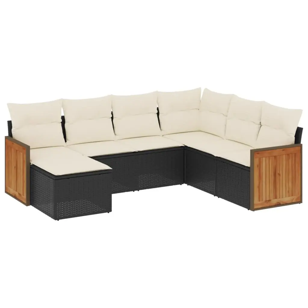 7 Piece Garden Sofa Set with Cushions Black Outdoor Patio Furniture Modular