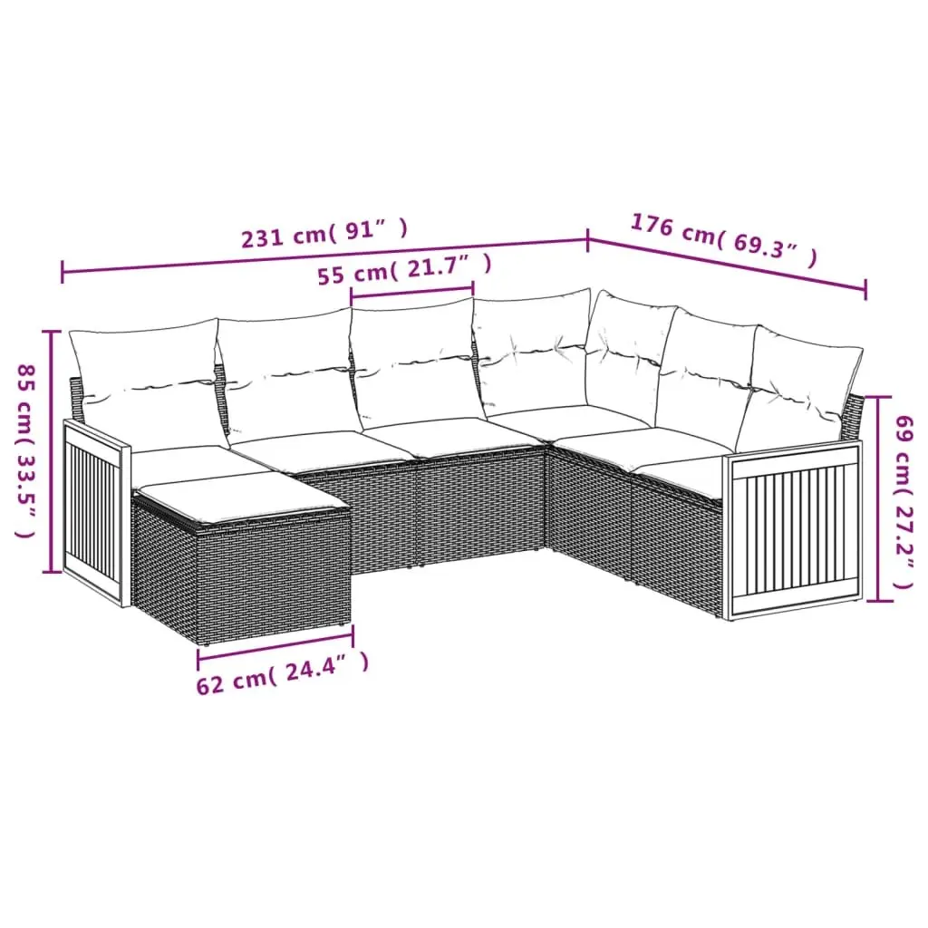 7 Piece Garden Sofa Set with Cushions Black Outdoor Patio Furniture Modular