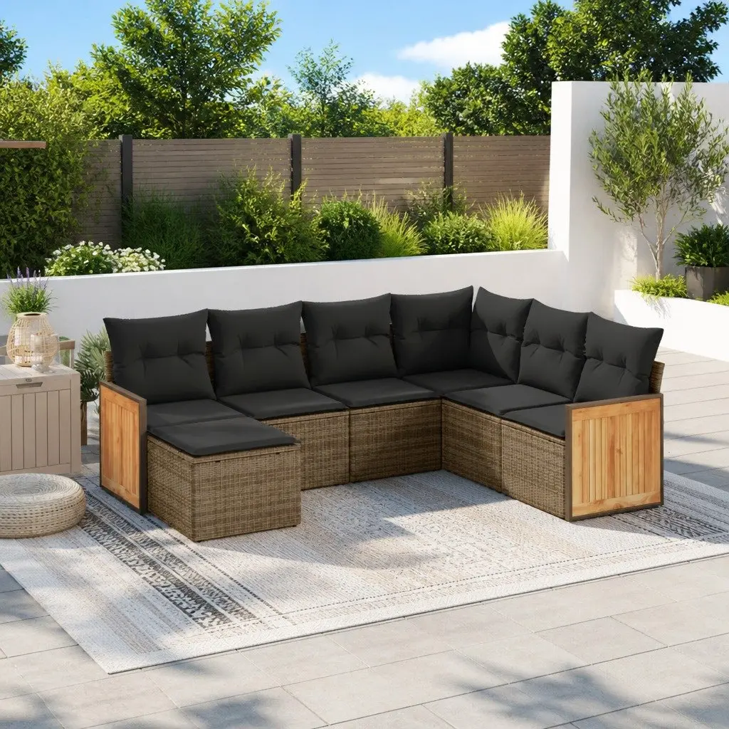 7 Piece Garden Sofa Set with Cushions Grey Outdoor Furniture Patio Sectional