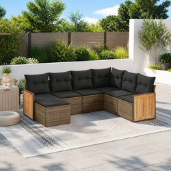 7 Piece Garden Sofa Set with Cushions Grey Outdoor Furniture Patio Sectional
