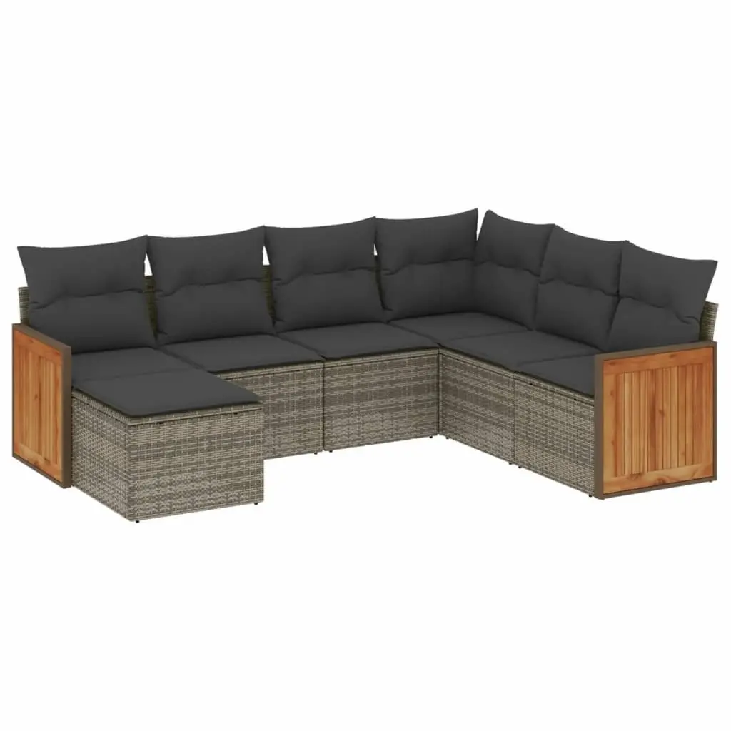 7 Piece Garden Sofa Set with Cushions Grey Outdoor Furniture Patio Sectional