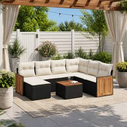 Garden Sofa Set 8 Piece Outdoor Furniture Black Poly Rattan Modular Patio Lounge