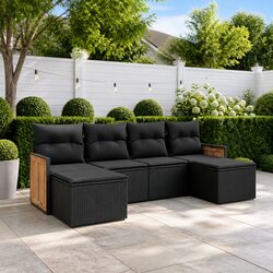 Garden Sofa Set 6 Piece Outdoor Furniture Black Poly Rattan Modular Patio