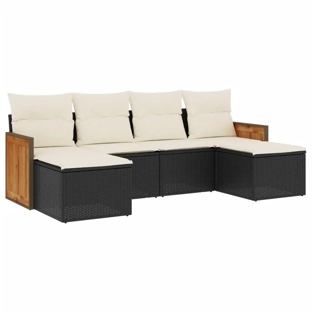 6 Piece Garden Sofa Set with Cushions Black Poly Rattan Patio Furniture