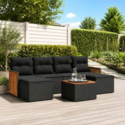7 Piece Outdoor Garden Sofa Set with Cushions Black Patio Furniture Modular