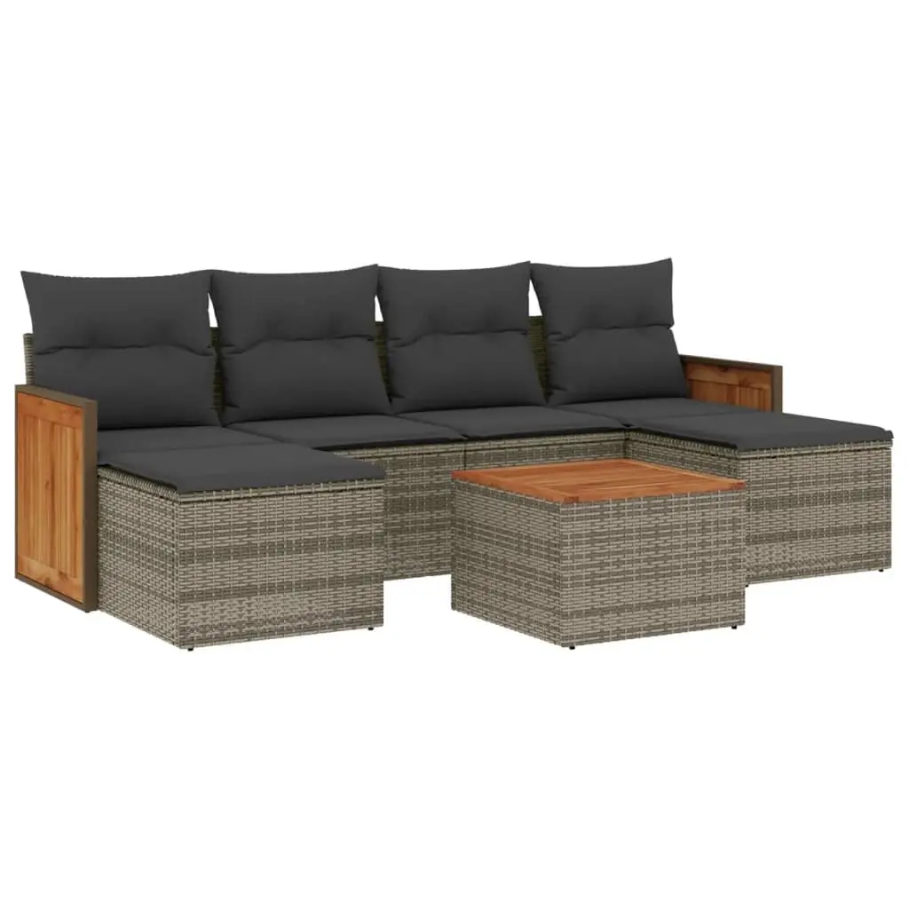 7 Piece Garden Sofa Set Grey Poly Rattan Outdoor Furniture Patio with Cushions