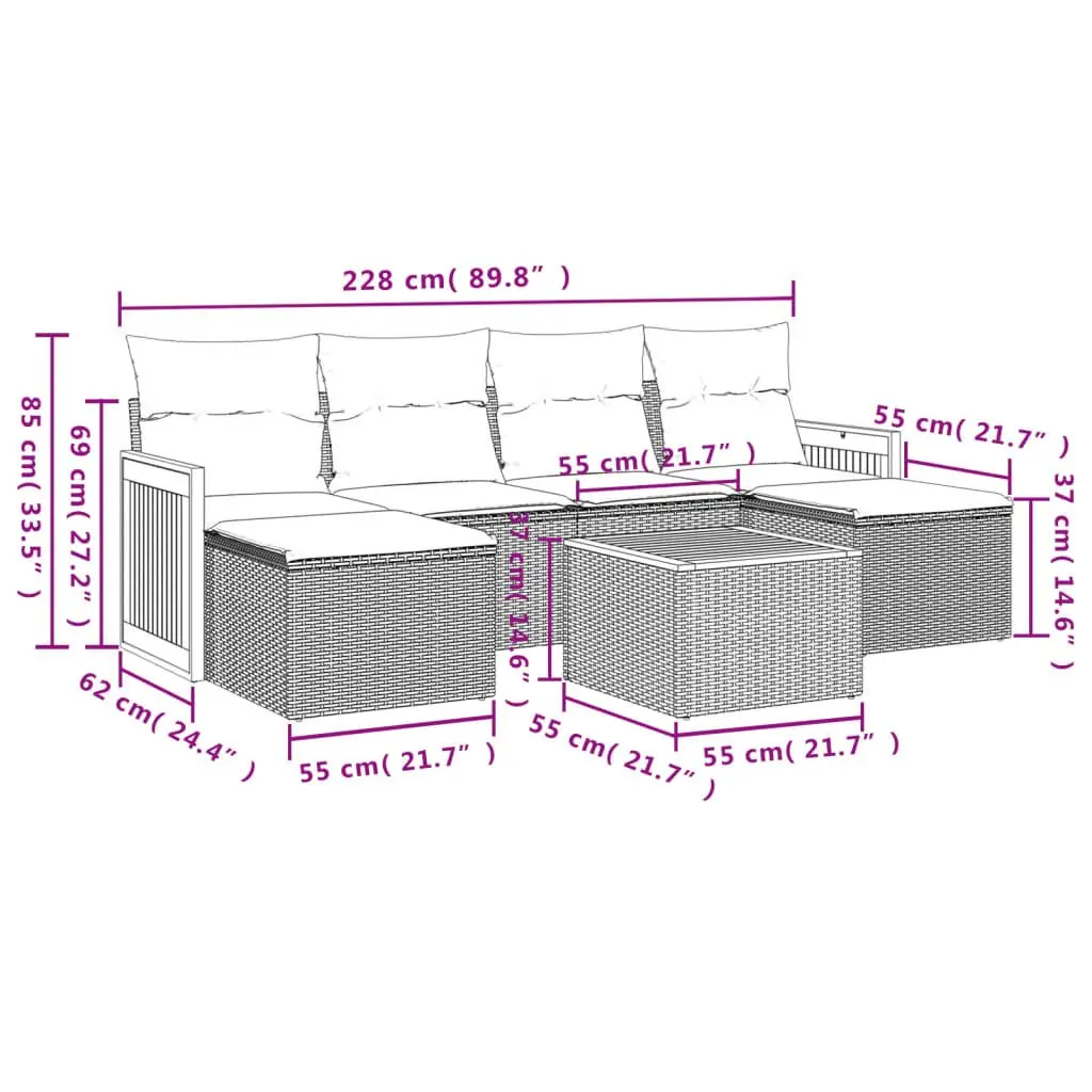 7 Piece Garden Sofa Set Grey Poly Rattan Outdoor Furniture Patio with Cushions
