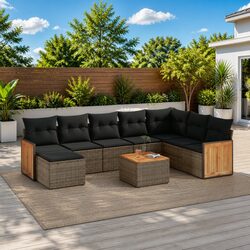 Garden Sofa Set 9 Piece Outdoor Furniture Patio Lounge Grey Modular with