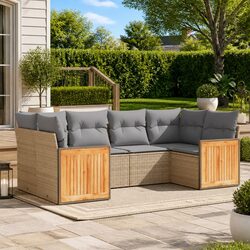 Garden Sofa Set 6 Piece Outdoor Furniture Patio Lounge Beige Cushions Modular